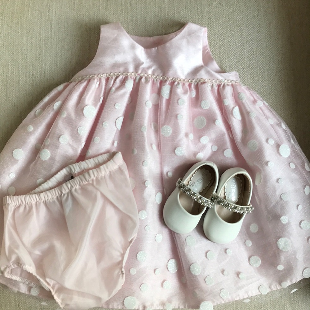 Pale Pink Gown and Dress Shoes (6 months)